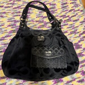 Coach F0973-14324 Maggie Black Signature Sateen Shoulder Bag and matching wallet